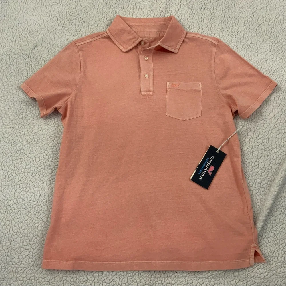 Vineyard Vines Performance Polo Shirt Boy’s L Pink Polo 100% Cotton Pocket New